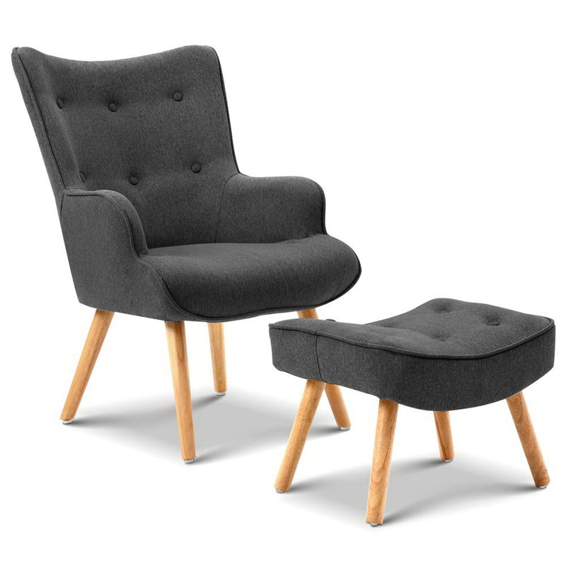 Artiss Armchair and Ottoman Charcoal
