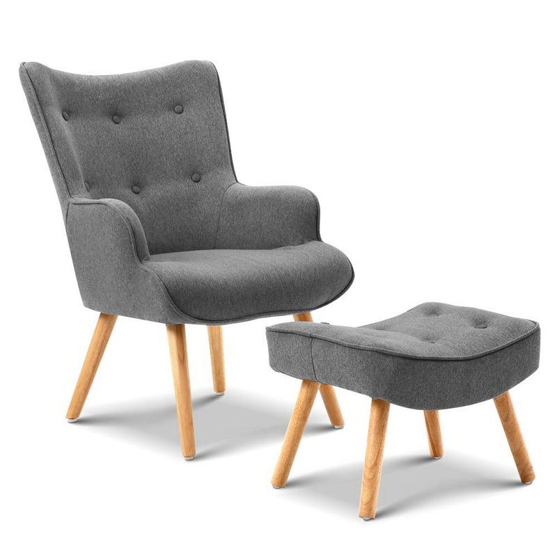 Artiss Armchair and Ottoman Grey