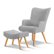 Artiss Armchair and Ottoman Light Grey