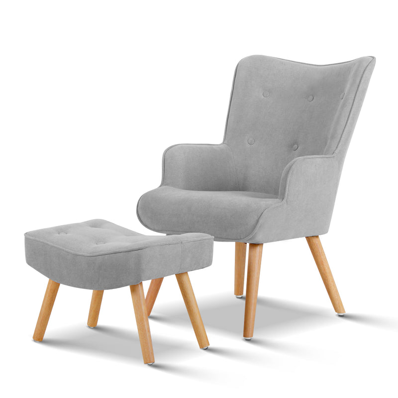 Artiss Armchair and Ottoman Light Grey
