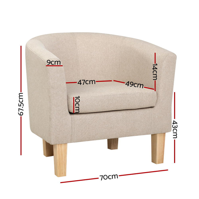 Artiss Armchair Lounge Chair Tub Accent Armchairs Fabric Sofa Chairs Wooden