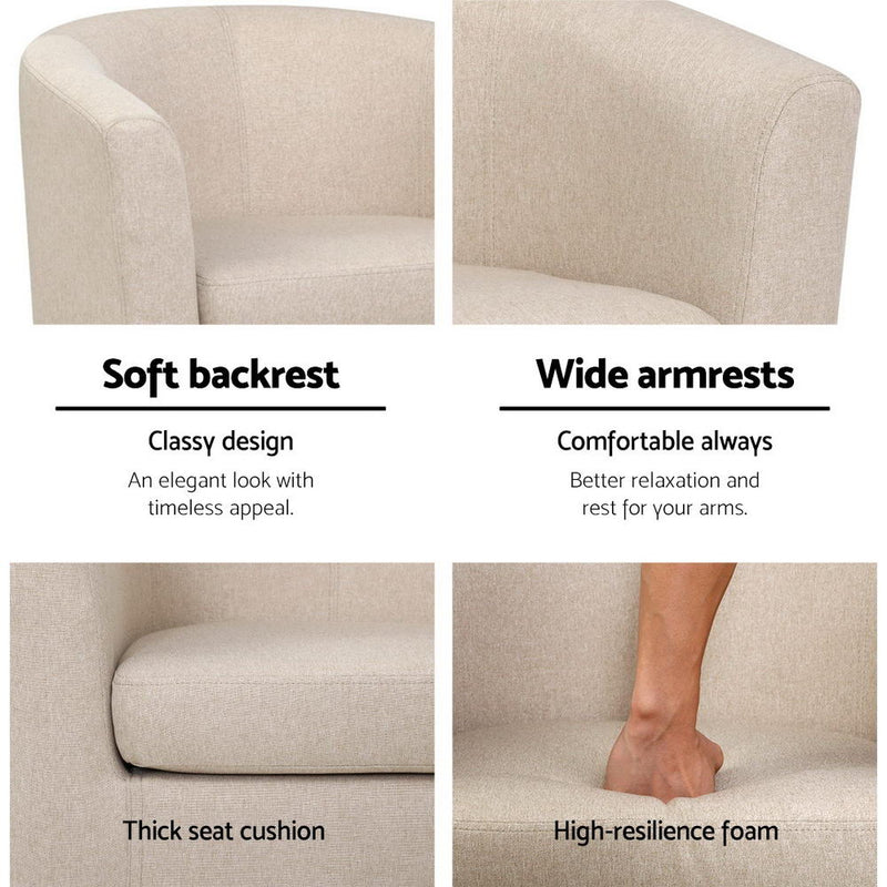 Artiss Armchair Lounge Chair Tub Accent Armchairs Fabric Sofa Chairs Wooden