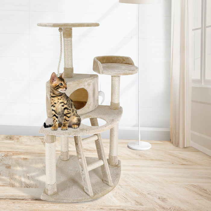 4Paws Cat Tree Scratching Post House Furniture Bed Luxury Plush Play 120cm - Beige