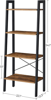 Rustic brown and black steel Metal Frame 4 Tier bookshelf