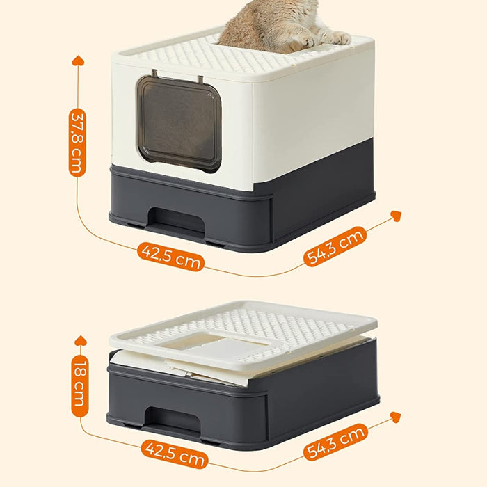 Feandrea Cat Litter Tray with Lid and Door Beige and Black