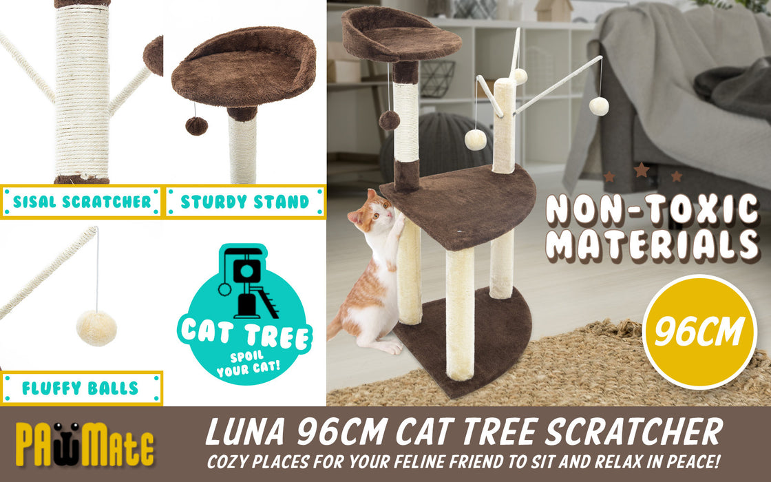 Paw Mate 96cm Brown Cat Tree Luna Multi Level Scratcher