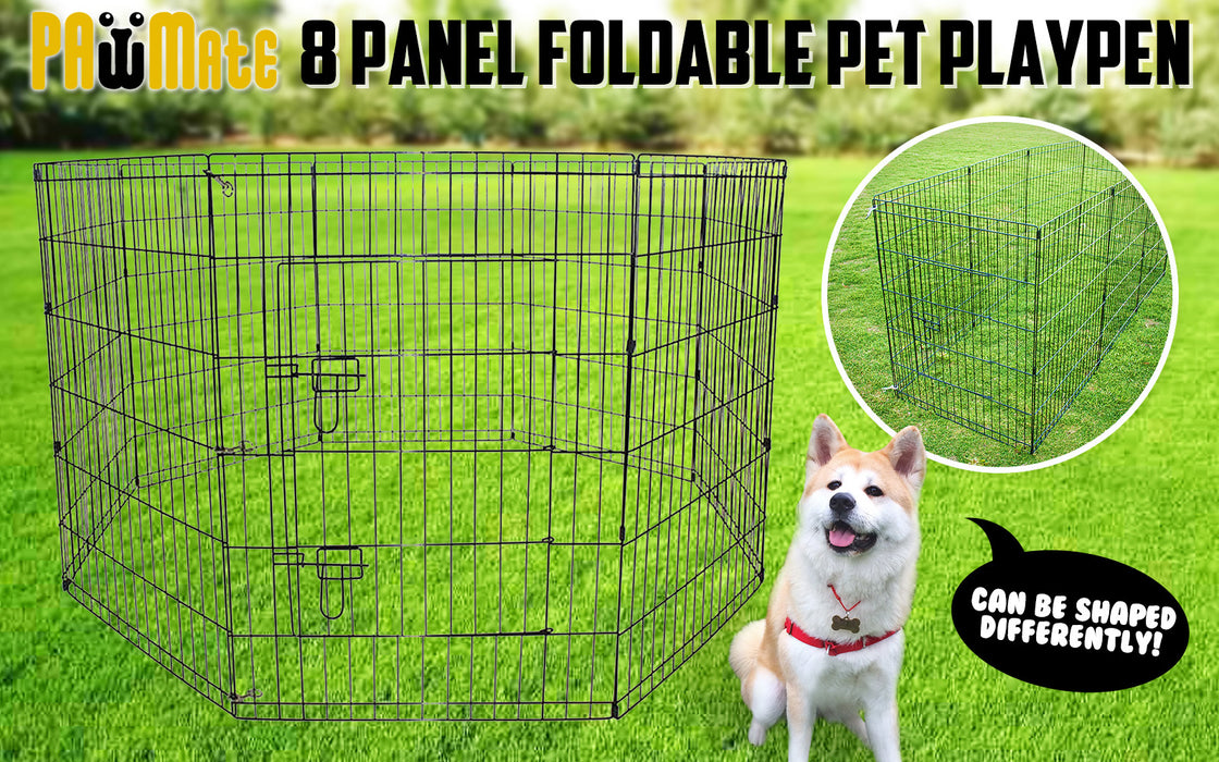 Paw Mate Pet Playpen 8 Panel Foldable Dog Cage + Cover