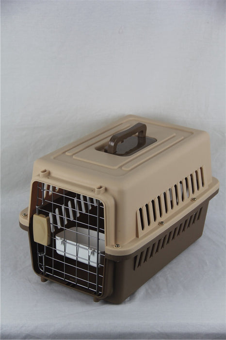 YES4PETS Small Dog Cat Rabbit Crate Pet Carrier Airline Cage With Bowl and Tray-Brown