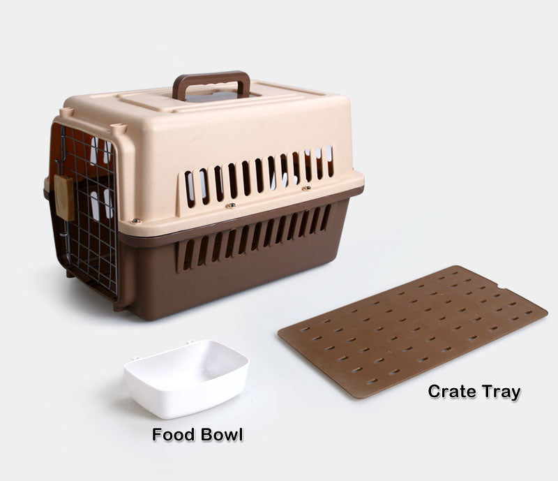 YES4PETS Small Dog Cat Rabbit Crate Pet Carrier Airline Cage With Bowl and Tray-Brown