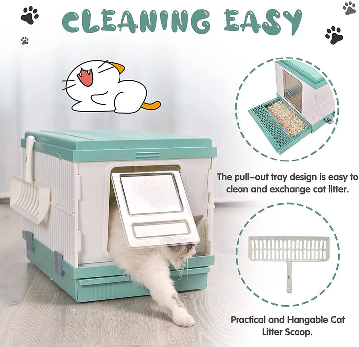 YES4PETS XL Portable Cat Toilet Litter Box Tray Foldable House with Handle and Scoop