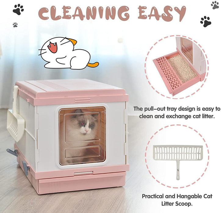 YES4PETS XL Portable Cat Toilet Litter Box Tray Foldable House with Handle and Scoop