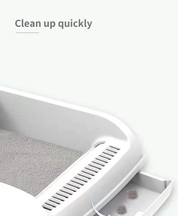 YES4PETS Large Cat Litter Tray Box Kitty Toilet with Rack Scoop Drawer-Style Cleaning Box White