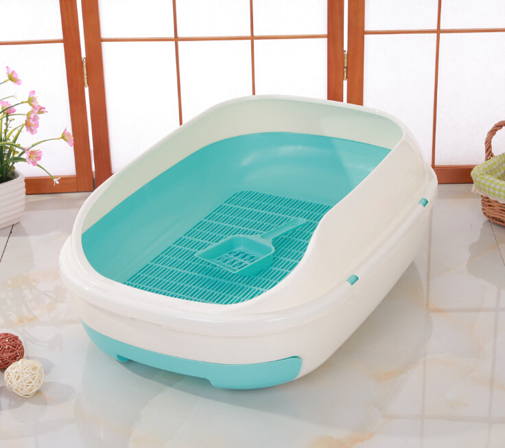 Medium Portable Cat Toilet Litter Box Tray with Scoop and Grid Tray