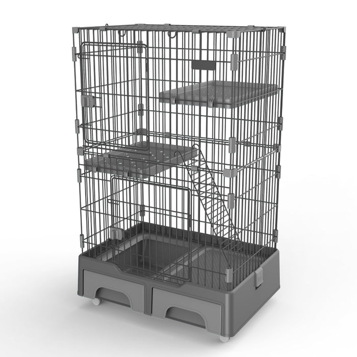 134 cm Pet 3 Level Cat Cage House With Litter Tray And Storage Box