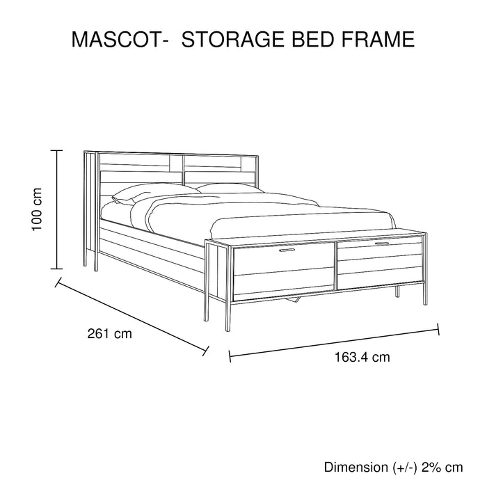 Mascot Queen Size Bed with Storage Oak Colour