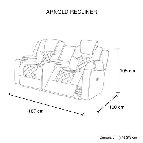 Arnold Rhino Fabric Black Headrest Padded Seat Recliner Sofa 2R