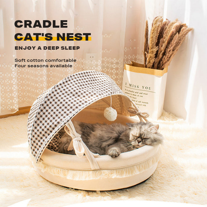 Pet Cat Calming Bed Cuddle Soft Warm Plush Cave Sleeping Nest Tent Pet House
