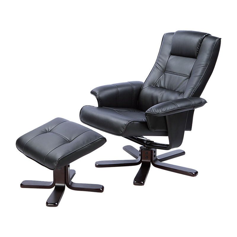 PU Leather Massage Chair Recliner Ottoman Lounge Remote Black