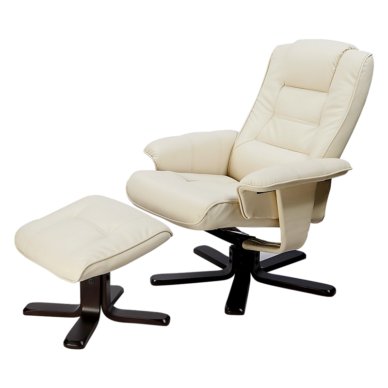 PU Leather Massage Chair Recliner Ottoman Lounge Remote White