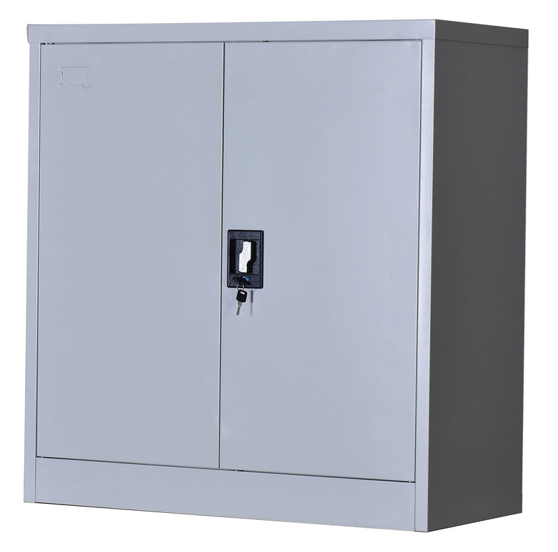Two-Door Shelf Office Gym Filing Storage Locker Cabinet Safe- Grey