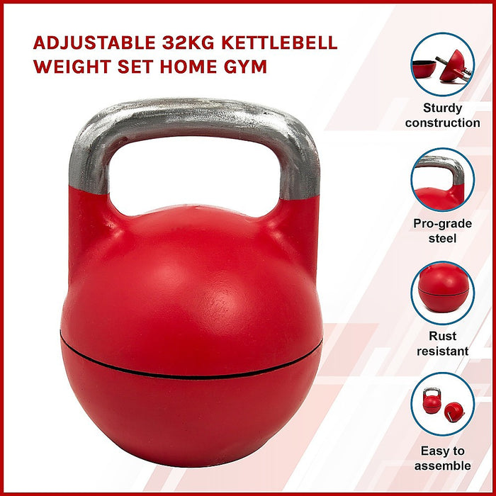 Adjustable 32kg Kettlebell Weight Set Home Gym