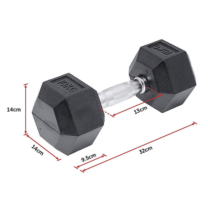 10kg Commercial Rubber Hex Dumbbell Gym Weight