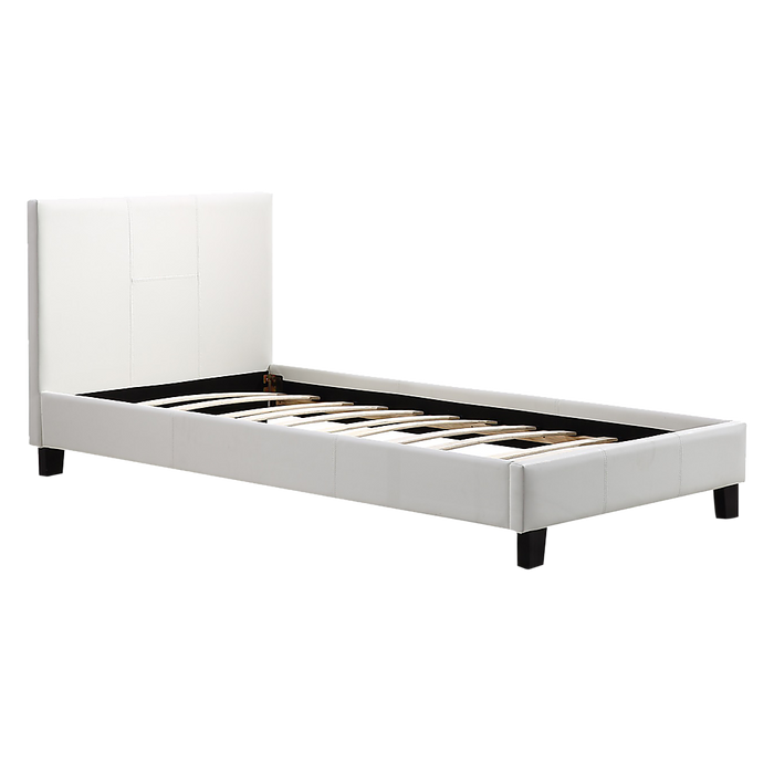white leather single bed