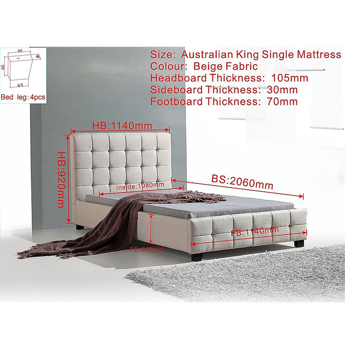 King Single Linen Fabric Deluxe Bed Frame