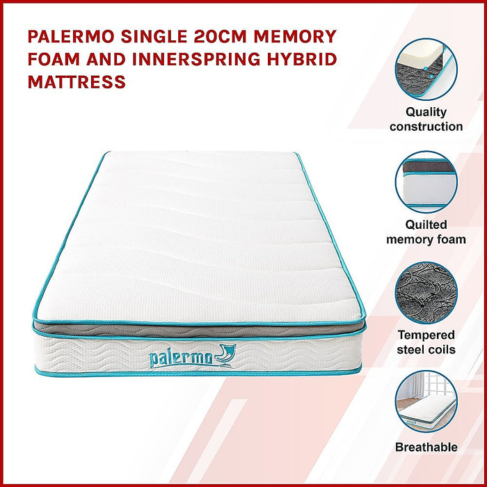 Palermo 20cm Memory Foam and Innerspring Hybrid Mattress