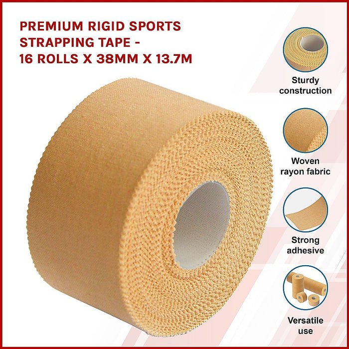 Premium Rigid Sports Strapping Tape - 16 Rolls X 38mm X 13.7m