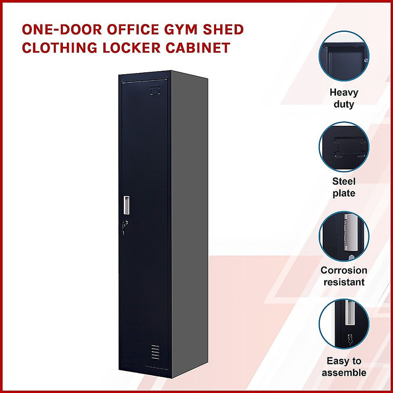 Standard Lock One-Door Office Gym Shed Clothing Locker Cabinet Black