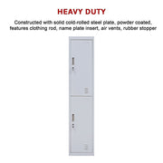 Standard Lock 2-Door Vertical Locker for Office Gym Shed School Home Storage