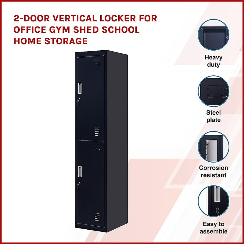 Standard Lock 2-Door Vertical Locker for Office Gym Shed School Home Storage
