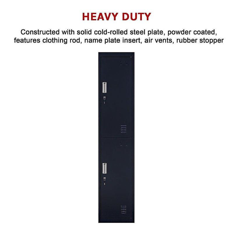 Standard Lock 2-Door Vertical Locker for Office Gym Shed School Home Storage