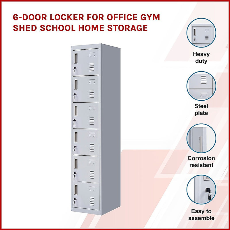 Standard Lock 6-Door Locker for Office Gym Shed School Home Storage