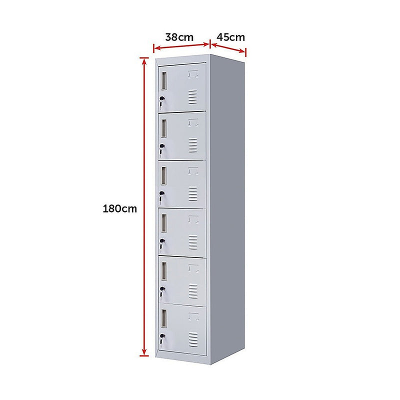 Standard Lock 6-Door Locker for Office Gym Shed School Home Storage