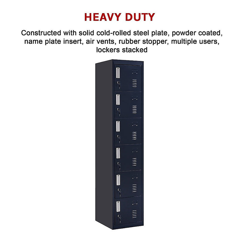Standard Lock 6-Door Locker for Office Gym Shed School Home Storage