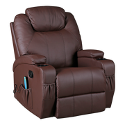 Brown Massage Sofa Chair Recliner 360 Degree Swivel PU Leather Lounge 8 Point Heated