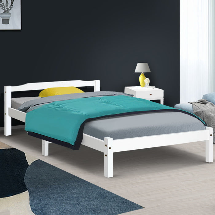 Artiss King Single Size Wooden Bed Frame Mattress Base Timber Platform White