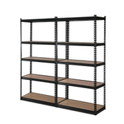 5 Shelves Steel Warehouse Shelving Racking Garage Storage Rack Set of 2 Black 1.5 M