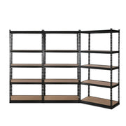 5 Shelves Steel Warehouse Shelving Racking Garage Storage Rack Set of 3 Black 1.5 M