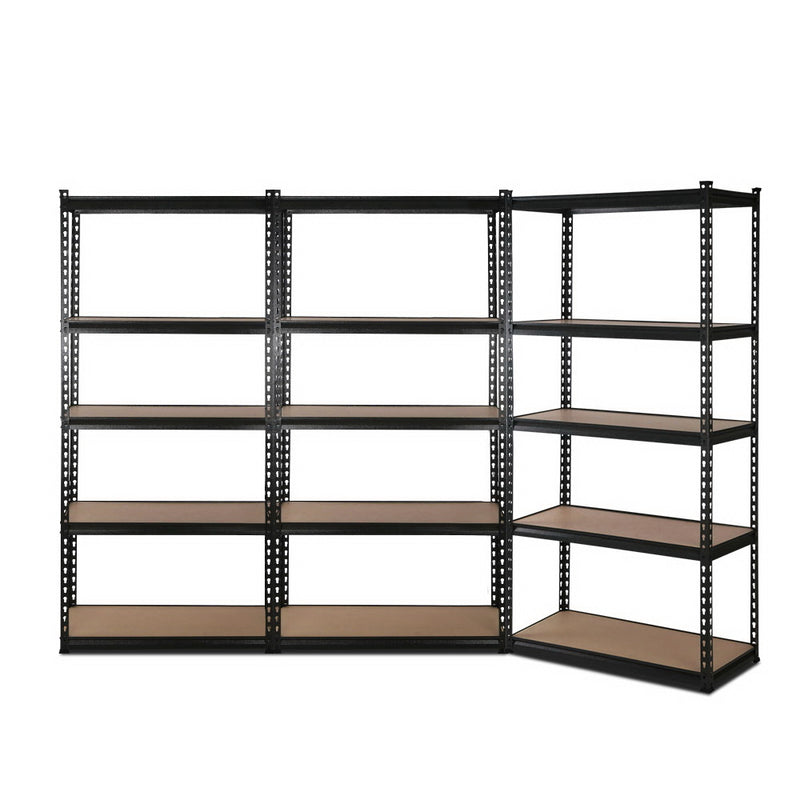 5 Shelves Steel Warehouse Shelving Racking Garage Storage Rack Set of 3 Black 1.5 M
