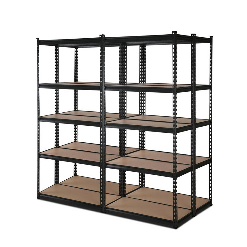 5 Shelves Steel Warehouse Shelving Racking Garage Storage Rack Set of 4 Black 1.5 M
