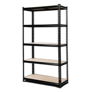 5 Shelves Steel Warehouse Shelving Racking Garage Storage Rack Single Black 1.8 M
