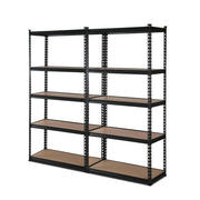 5 Shelves Steel Warehouse Shelving Racking Garage Storage Rack Set of 2 Black 1.8 M