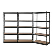 5 Shelves Steel Warehouse Shelving Racking Garage Storage Rack Set of 3 Black 1.8 M