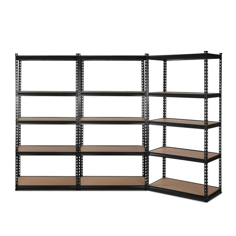 5 Shelves Steel Warehouse Shelving Racking Garage Storage Rack Set of 3 Black 1.8 M
