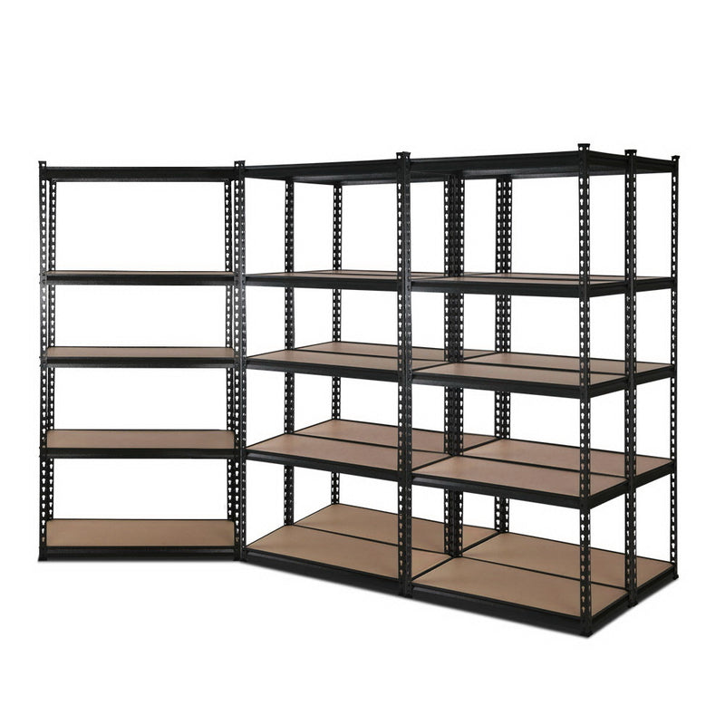 5 Shelves Steel Warehouse Shelving Racking Garage Storage Rack Set of 5 Black 1.8 M