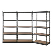 5 Shelves Steel Warehouse Shelving Racking Garage Storage Rack Set of 3 Grey 1.8 M