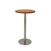 Rapidline Circular Dry Bar Table with flat Disc Base 600mmD x 1050mmH Cherry Stainless Steel